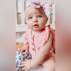 Baileys Blossoms Denise Button Fromt Ruffle Baby Onesie 0-3 Months